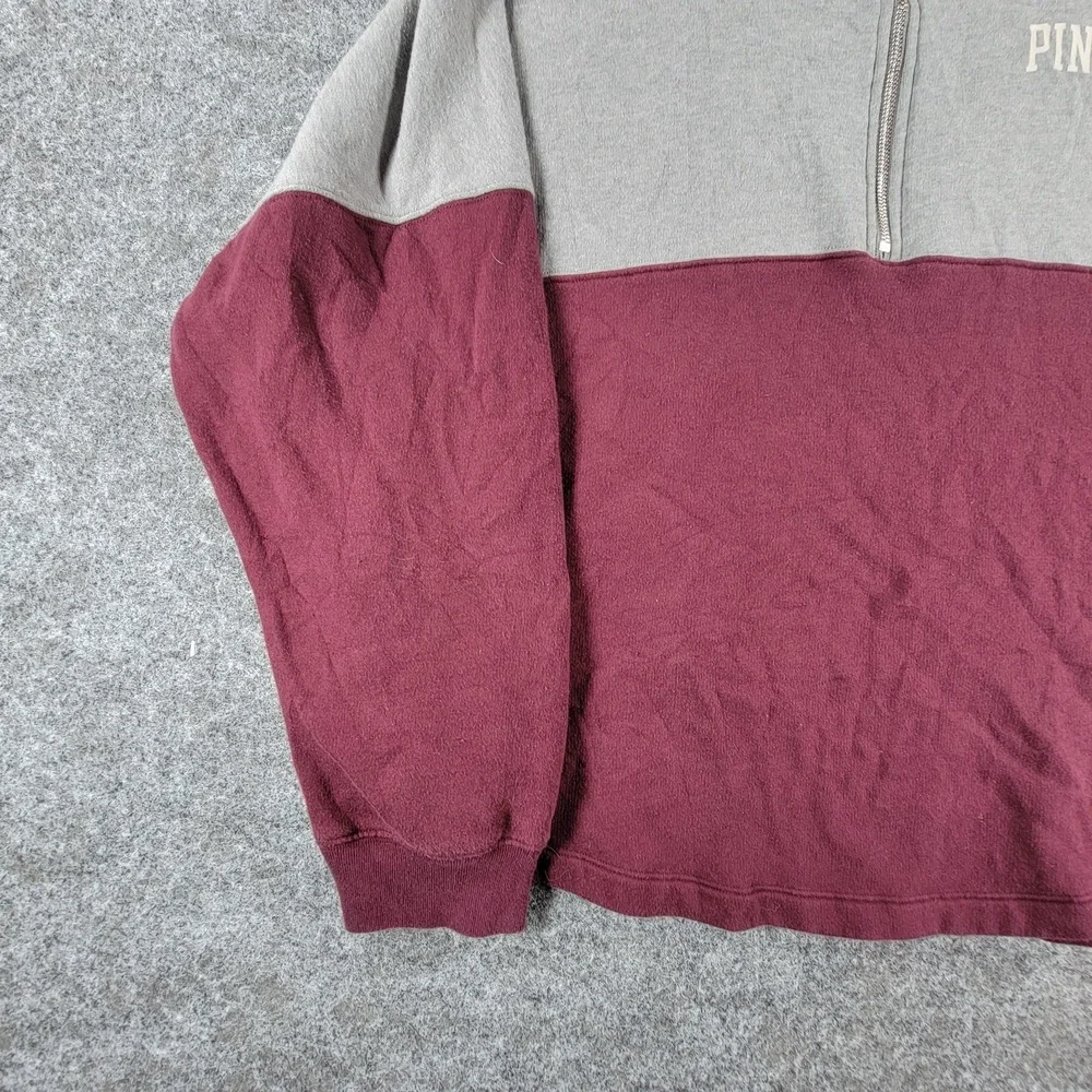 Victoria's Secret Varsity 1/2-Zip Sweatshirt Womens XL Gray‎ Maroon Love Pink